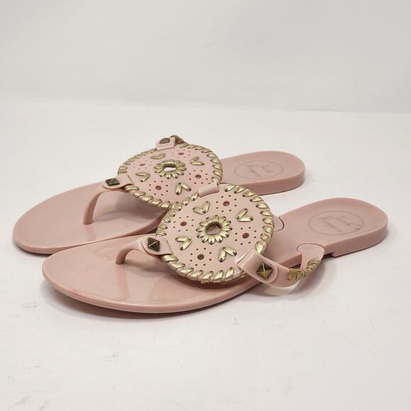 Jack Rogers Georgica Blush Pink Jelly Thong Sandals Size 6 Gold Leather Studs - Picture 4 of 6